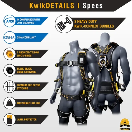 Vista 6 de KwikSafety - TYPHOON Safety Harness [3 D-RINGS + BACK SUPPORT] Safety Harness Fall Protection Kit, 2025 ANSI Compliant