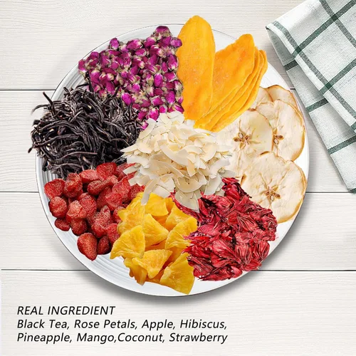 Vista 6 de RIANTEA Bolsas de té negro orgánico con sabores de frutas y flores secas, sin azúcar natural, baja en cafeína, bolsa de té de hoja entera 100%
