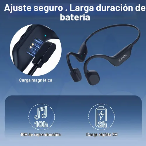 Vista 7 de Auriculares de conducción ósea Bluetooth 6.0,Auriculares deportivos Negro