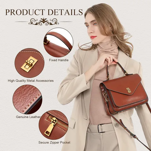 Vista 2 de Bolsos cruzados de cuero genuino para mujer, bolso ligero para viaje y trabajo con correa doble ajustable Leather CrossbodyBag