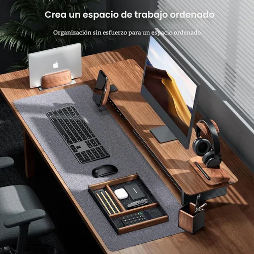 Vista 5 de UPERGO Bandeja de valet de nogal y aluminio, bandeja organizadora