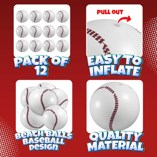 Vista 2 de Bedwina Pelotas inflables de béisbol (paquete de 12) de 16 pulgadas, pelotas de playa de béisbol para decoraciones de fiestas temáticas y decoración