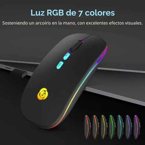Vista 4 de CC Store Ratón Bluetooth inalámbrico LED y conexión instantánea de 2.4 GHz, recargable ultra silencioso, delgado, 3 DPI ajustables, 2 modos de Negro
