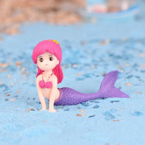 Vista 2 de Adorno de acuario de sirena para peceras y terrarios, figura de sirena de plástico rosa para jardines de hadas, paisajes de bricolaje y decoración