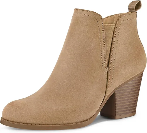 Vista 10 de mysoft Botines de tobillo para mujer con corte en V, panel elástico lateral, tacón grueso apilado con cremallera lateral Patrón de serpiente negro.