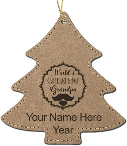 Vista 3 de LaserGram Adorno de Navidad personalizado, el abuelo más grande del mundo, piel sintética, idea de regalo grabada con láser personalizado
