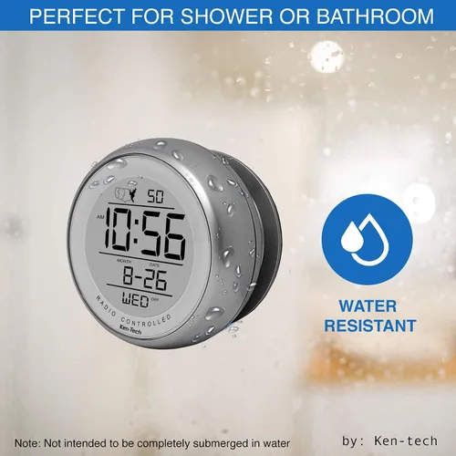 Vista 3 de T-4660 Reloj atómico con ventosa resistente al agua, color plateado