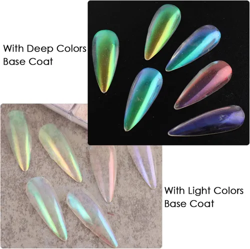 Vista 4 de Aurora - Polvo para arte de uñas, diseño holográfico de polvo fino para uñas, pigmento iridiscente para esmalte de uñas en gel, manicura