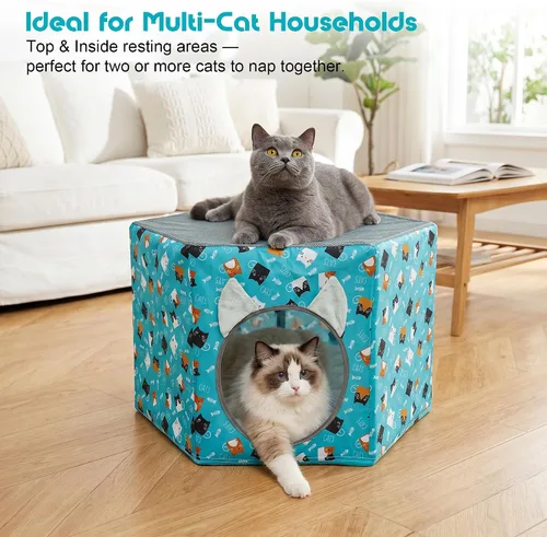 Vista 11 de Camas para gatos de interior, cama hamaca elevada para gatos, casa hexagonal para gatos con malla transpirable y parte inferior antideslizante, cama