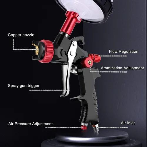 Vista 7 de Pistola rociadora HVLP con taza de mezcla de pintura rápida, kit de pistola de pintura para automóviles que contiene manómetro, boquilla de 1.3 mm