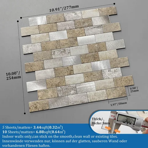 Vista 5 de Protector contra salpicaduras de ladrillo despegar y pegar para cocina, protector contra salpicaduras para paredes de azulejos de baños resistente