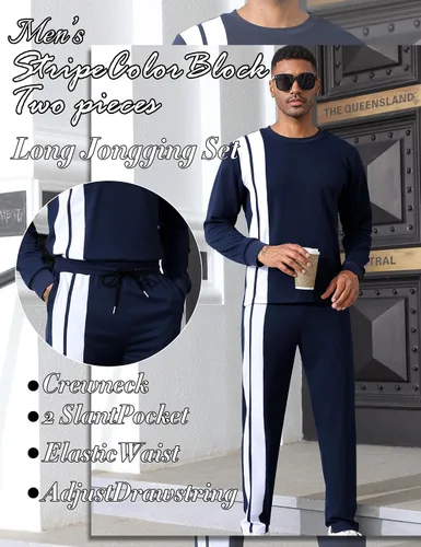 Vista 4 de Babioboa Men's Long Tracksuit Basic T Shirt & Sweatpants set 2 Pockets Regular Two Piece Casual Daily Duty-off