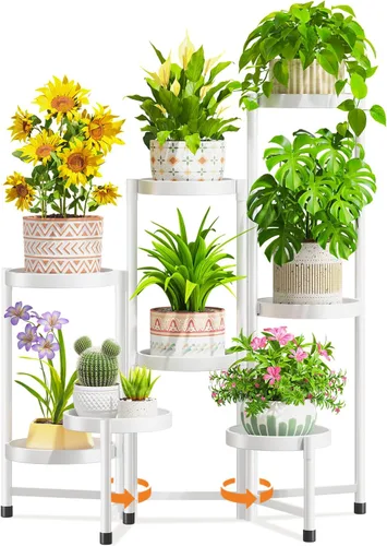 Vista 12 de LASZOLA Soporte alto plegable para plantas de 5 niveles para interiores y exteriores, para macetas grandes, estante ajustable de metal resistente
