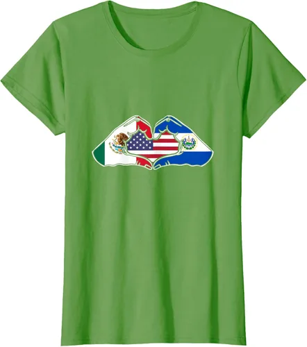 Vista 4 de Corazón manos México, El Salvador y Estados Unidos. Camiseta, Negro