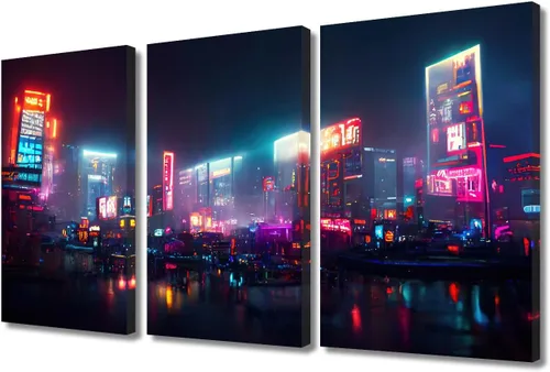 Vista 92 de Lienzo decorativo para pared de sala de estar, lienzo Cyberpunk, decoración de pared de 3 paneles, decoración de pared para el hogar, dormitorio