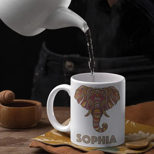 Vista 5 de Regalos de elefante, taza de café personalizada de 11 oz con nombre de elefante - Regalos de Navidad para mujeres, niños - Bonita taza de té