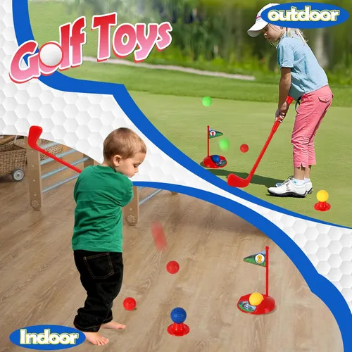 Vista 3 de SUPER JOY Juego de golf para niños pequeños, carrito de golf para niños con 4 palos y 8 pelotas, palos de golf para interiores y exteriores, palos