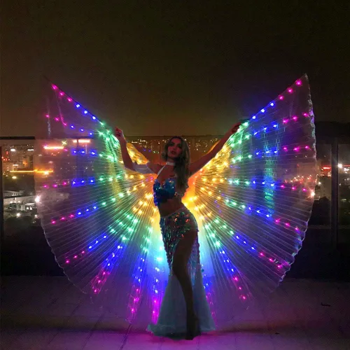 Vista 3 de Alas de LED Isis con luz brillante, traje para danza del vientre con varas, ropa para espectáculos, carnaval o Halloween