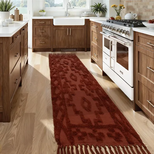 Vista 9 de Uphome Alfombra de Baño Bohemia de 2' x 3', Alfombras Pequeñas de Dormitorio Estilo Granja Lavables con Borlas, Tapetes de Baño Geométricos Beige