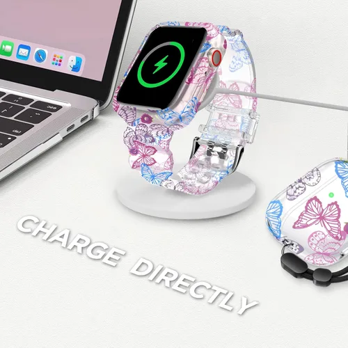 Vista 155 de DABAOZA - Correa transparente compatible con Apple Watch con estuche protector, correa deportiva de TPU con brillo para mujeres y hombres