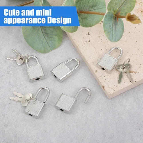 Vista 4 de 10 piezas Mini lindo diario candados pequeños candados de equipaje con llaves candado pequeño candado plateado maleta cerradura para cajas