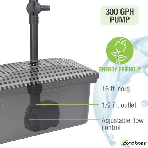 Vista 7 de Kit de filtro medio Pond Boss con bomba para estanques y características de agua