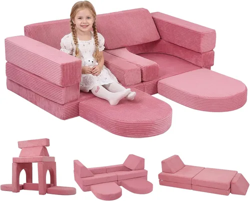 Vista 8 de MeMoreCool - Sofá modular para niños, 8 piezas, color beige
