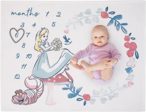 Vista 2 de Disney Alicia en el País de las Maravillas - Manta para bebé con diseño de gato Cheshire blanco, rosa y azul