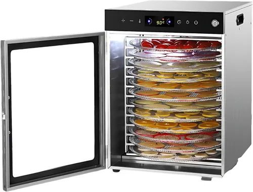 Vista 8 de Food Dehydrator Machine Multi Tray Dehydrator, Stainless Steel Rotary Food Dryer with Touch Screen, 10/12/16 Tray, 30–90°c Temperature and 24h Timer