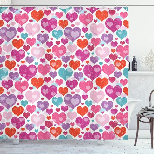 Vista 37 de set de cortina para baño decorativa de tela de poliéster con ganchos
