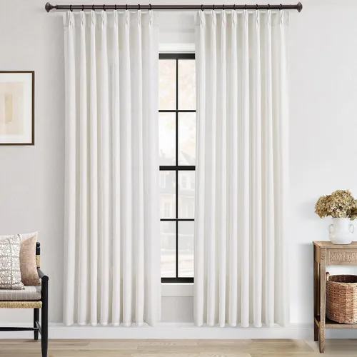 Vista 32 de Cortinas de lino de 63 pulgadas, juego de 2 paneles para sala de estar, beige natural, cortinas con pliegues pellizco entrenadas con memoria