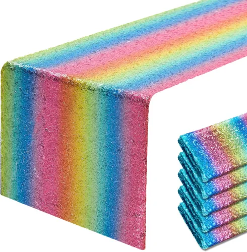 Vista 28 de Pufogu - Camino de mesa de lentejuelas brillantes de 12 x 72 pulgadas para fiestas de cumpleaños, decoración de bodas, despedidas de soltera