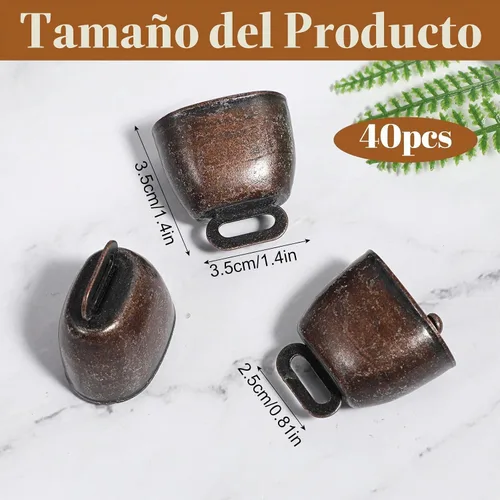 Vista 2 de 40 campanas de cobre para pastoreo de caballo, oveja, campanas pequeñas de latón, ganado, cabra, granja, campanas de bronce ruidosas de larga