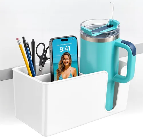 Vista 8 de OOKUU - Soporte para tazas de escritorio más profundo, antiderrames para escritorio o mesa, resistente y duradero, fácil de instalar, suficiente