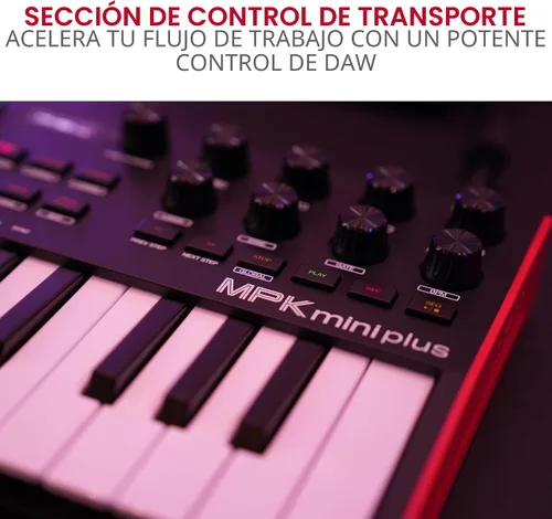 Vista 6 de Akai Professional MPK Mini Plus - Controlador de teclado MIDI USB con 37 teclas mini, 8 almohadillas MPC, secuenciador, E/S MIDI/CV/Gate, software