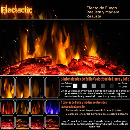 Vista 3 de Electactic - Estufa eléctrica de 24 pulgadas, estufa de chimenea infrarroja independiente, llama 3D controlable, 4 colores variables de llama y Beige