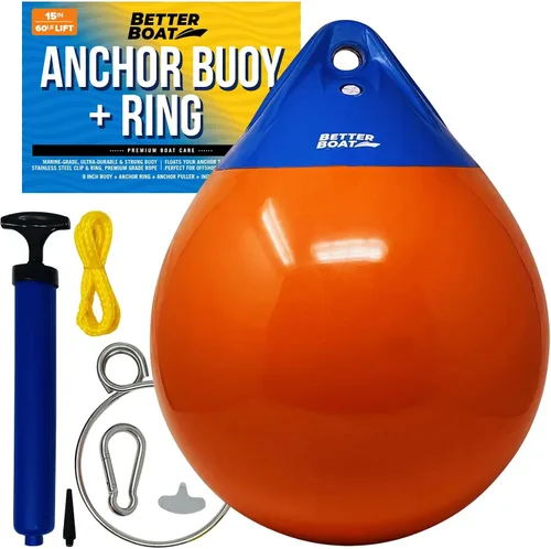 Vista 9 de Boya de anclaje y anillo de recuperación de vinilo para barco, boya de amarre redondo, parachoques o marcador y bola flotante de anclaje para línea