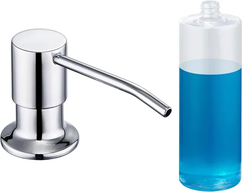 Vista 9 de Dispensador de jabón para fregadero de níquel cepillado, dispensador de jabón para fregadero de cocina de acero inoxidable con recarga desde arriba