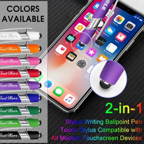Vista 3 de Bolígrafos personalizados a granel con punta de lápiz capacitivo, mensaje de nombre de bolígrafo grabado personalizado, ideas de regalo para hombres