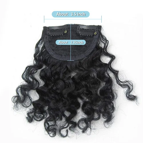 Vista 3 de Shinon Flequillo rizado de cabello humano con clip, extensiones de cabello real 10 A, color negro
