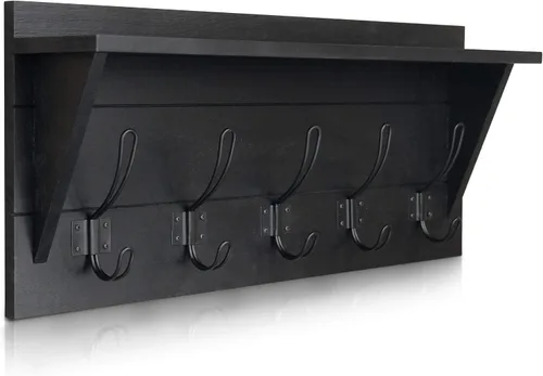 Vista 10 de HBCY Creations Perchero de pared de madera maciza color marrón rústico con estante, 5 ganchos, 24 pulgadas de largo, cocina, vestíbulo, entrada