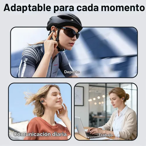 Vista 3 de Auriculares inalámbricos Bluetooth de oreja abierta, con clip, cómodos para todos los oídos, auriculares ENC con cancelación de ruido con tiempo