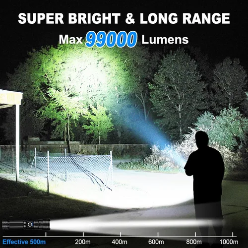 Vista 2 de Linternas Recargables de Alto Lumen, Paquete de 2 Linterna LED Súper Brillante de 99000 Lúmenes con 5 Modos e Impermeable, Carga Rápida USB Linterna