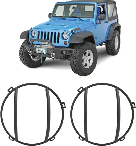 Vista 4 de Fydun Funda para parrilla de faros delanteros, par de protectores de hierro negro para Wrangler JK 2007-2017