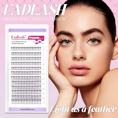 Vista 52 de FADLASH Extensiones de pestañas postizas en abanico con base puntiaguda 10D, extensiones de pestañas postizas de tallo medio, extensiones