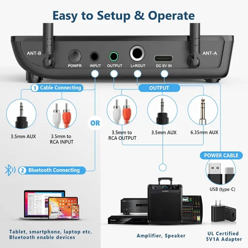 Vista 4 de Micrófono inalámbrico Bietrun con eco/agudos/graves, rango UHF de 160 pies, sistema de micrófono dinámico de mano inalámbrico doble UHF para karaoke