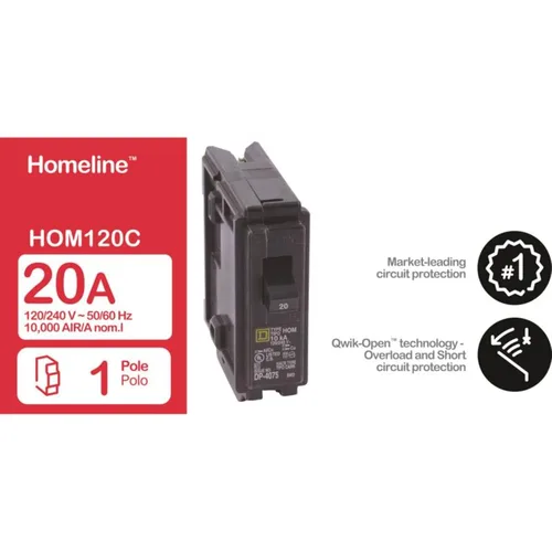 Vista 2 de Square D de Schneider Electric - Interruptor HO de 20A y un solo polo HOM120C