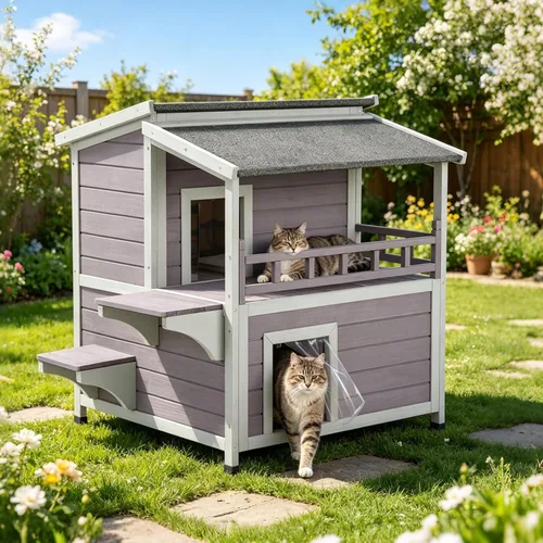 Vista 10 de GUTINNEEN Casa grande para gatos con calefacción para exteriores con forro aislante, refugio para gatos resistente a la intemperie con almohadilla