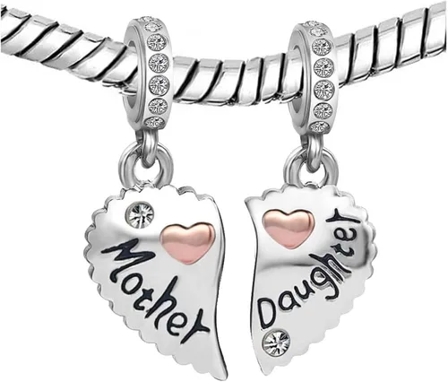 Vista 3 de KunBead Juego de dijes colgantes para madre e hijo para pulseras de amor corazón mamá cuentas para collar Metal Cobre
