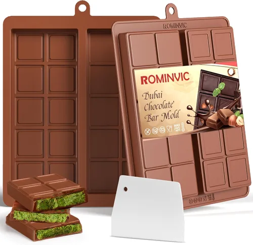 Vista 9 de Juego de moldes de chocolate de Dubái 3 piezas, moldes de barra de chocolate de silicona grandes y gruesos de 0.5 pulgadas de profundidad para barra